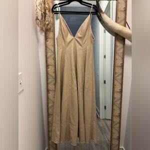 Matériel Designer Leather Dress, plunging V, size Small